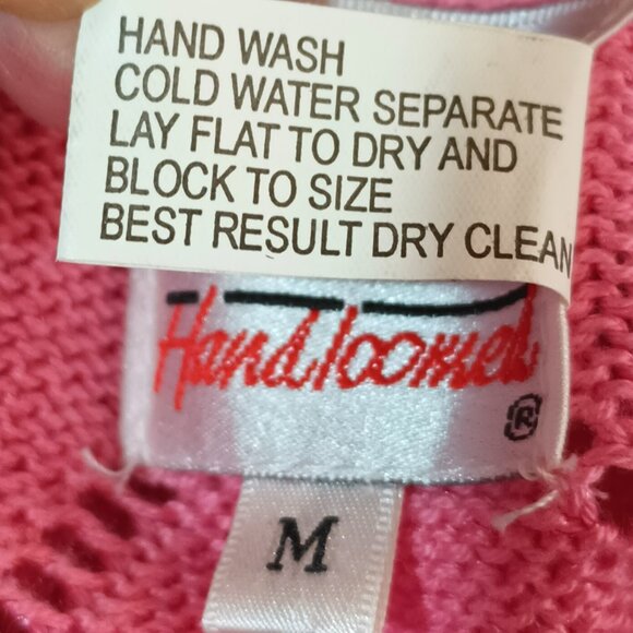 Fia Italia Hand Loomed Cardigan Sweater M Pink Argyle Pattern. Button Bottom - Picture 8 of 8